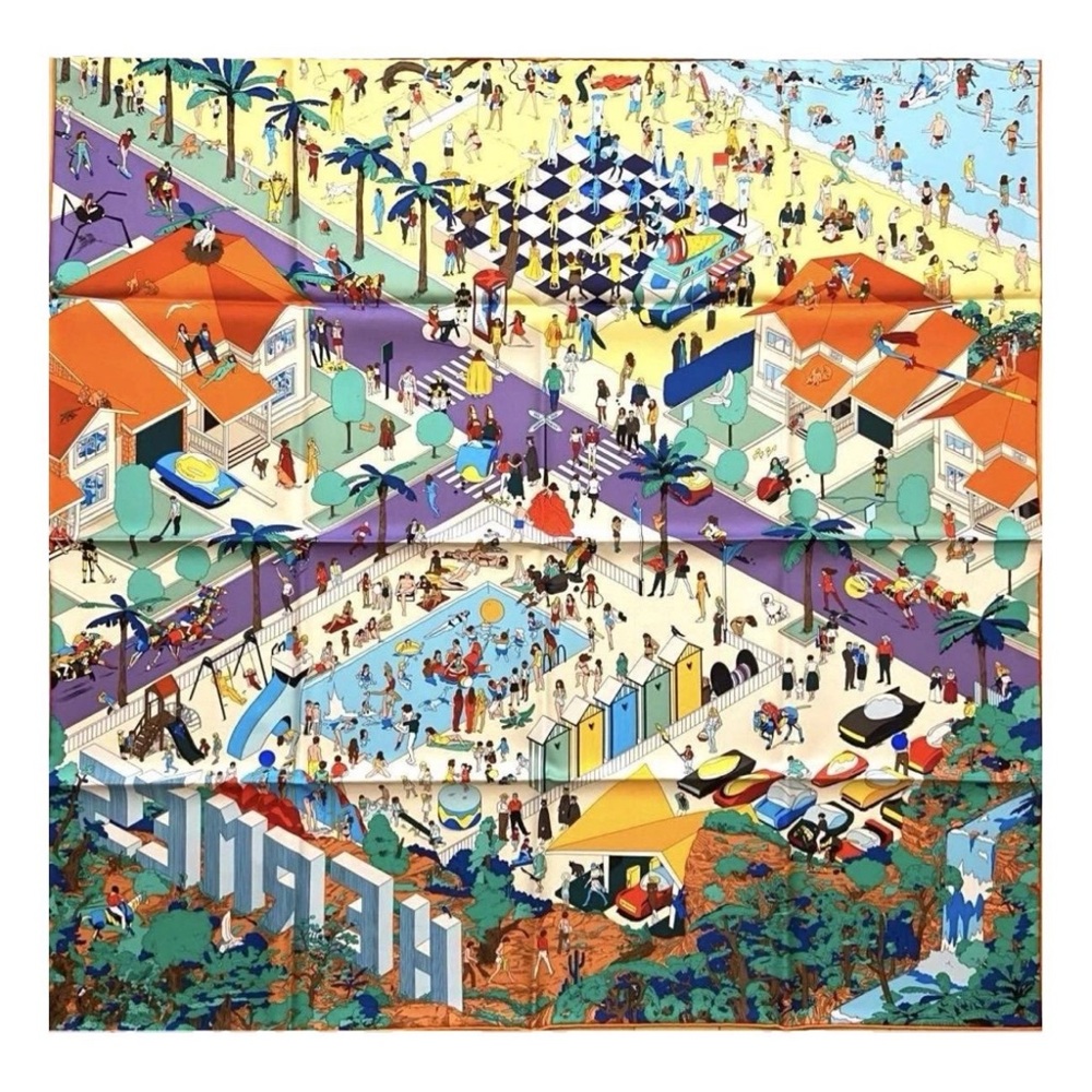 NWT Hermes Multicolor Beach Scene Scarf